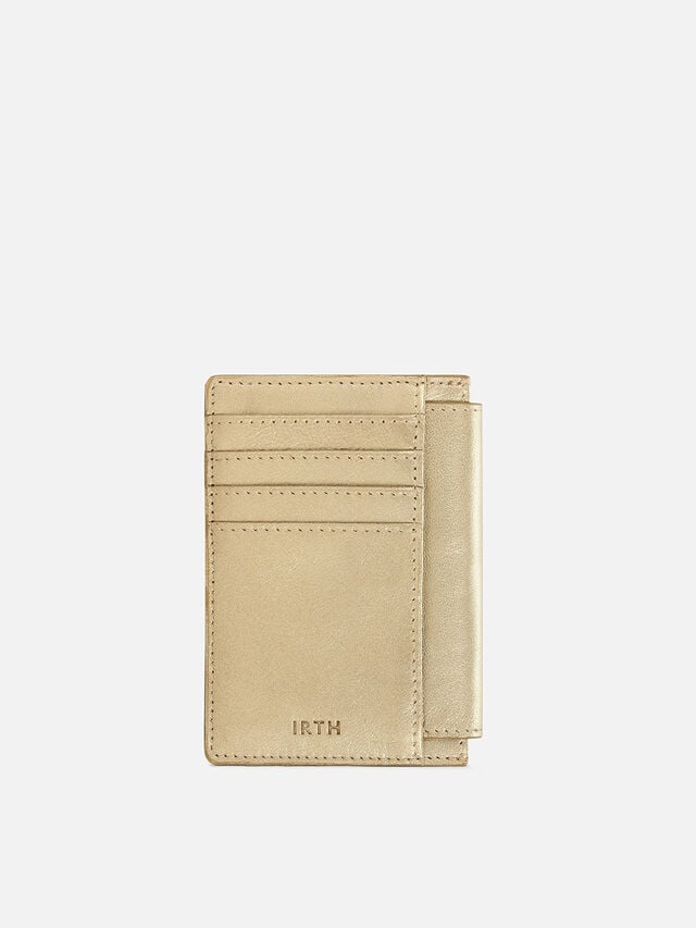 Flip Leather Card Holder - Gold
