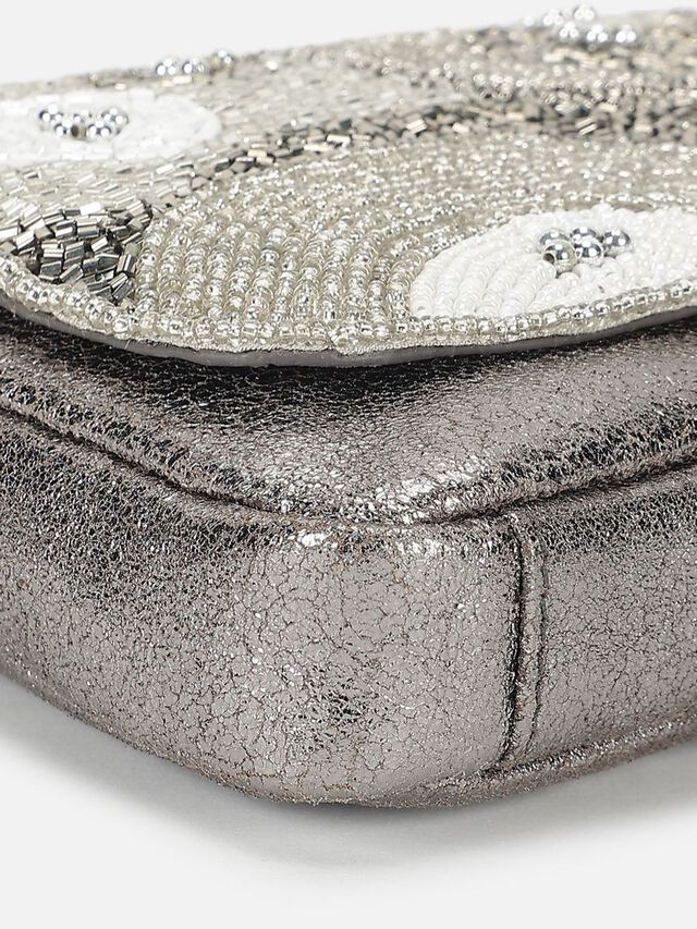 Beaded Threads Leather Sling - Silver