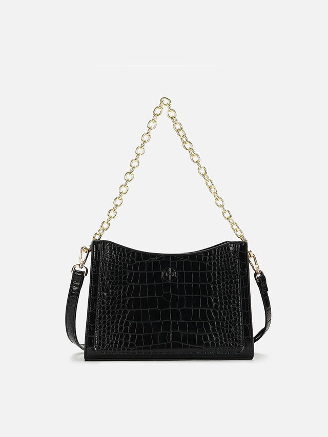 Penelope Croco Shoulder Bag - Black