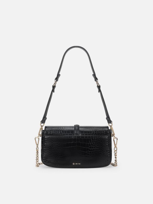 Sophie Croco Shoulder Bag - Black