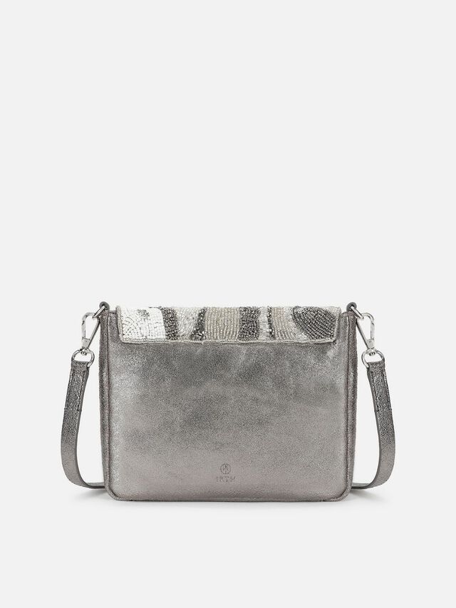 Beaded Threads Leather Sling - Silver