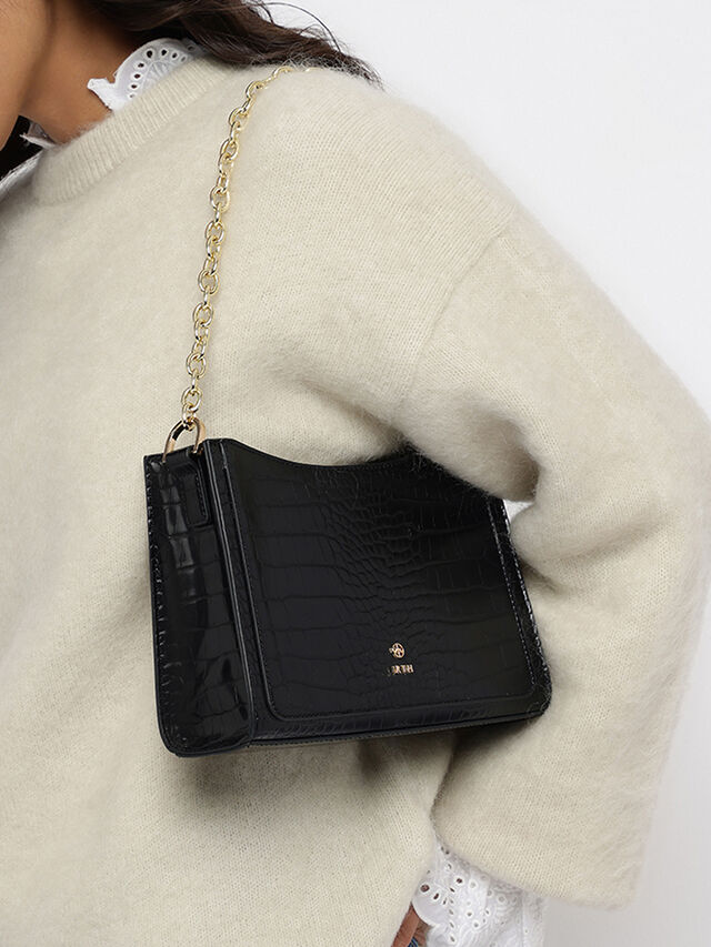 Penelope Croco Shoulder Bag - Black