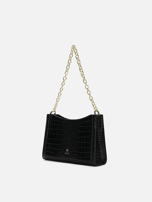 Penelope Croco Shoulder Bag - Black