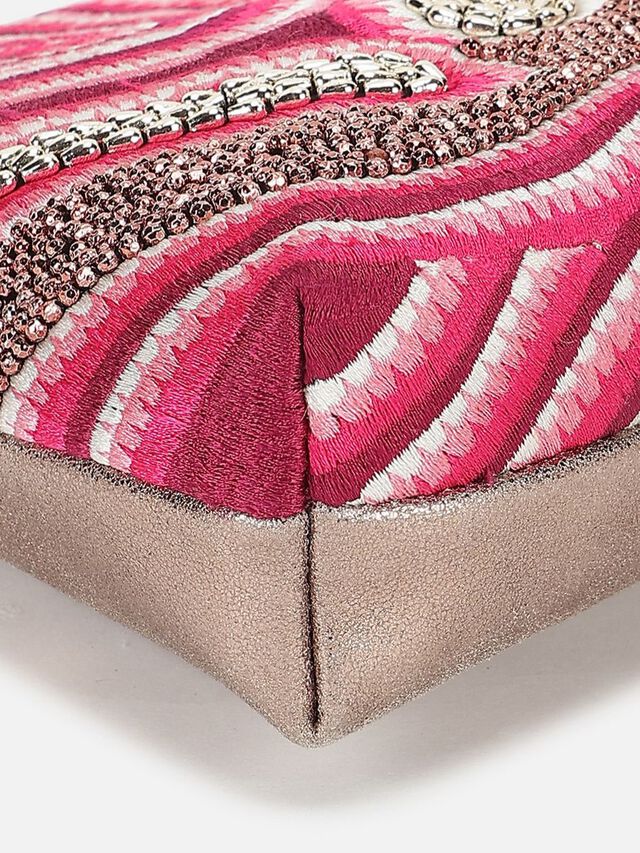 Beaded Threads Leather Handheld - Pink