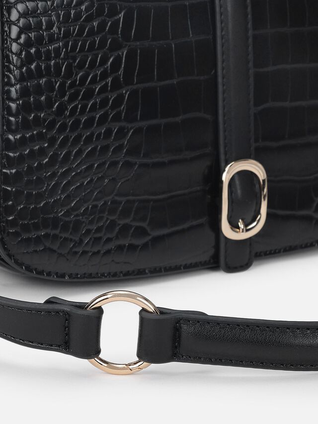 Sophie Croco Shoulder Bag - Black