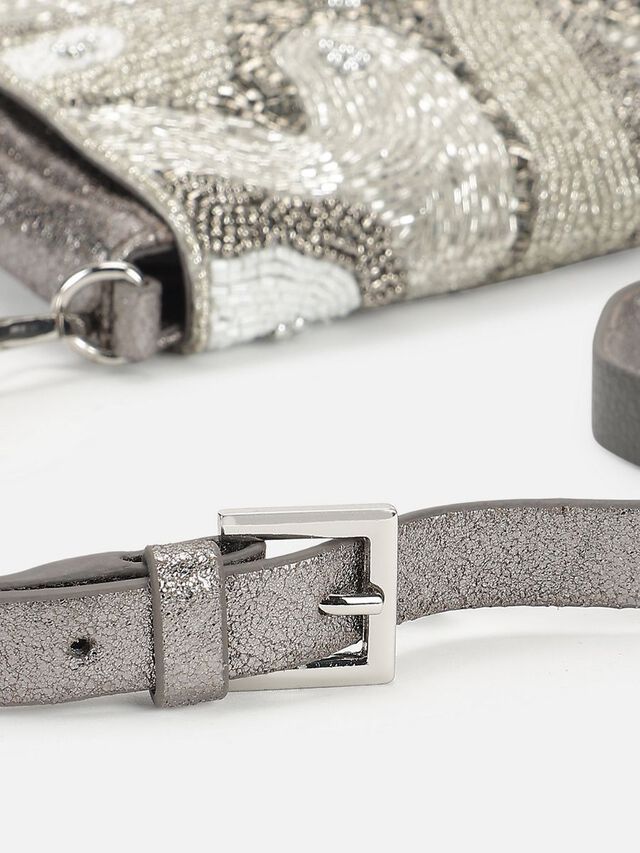 Beaded Threads Leather Sling - Silver