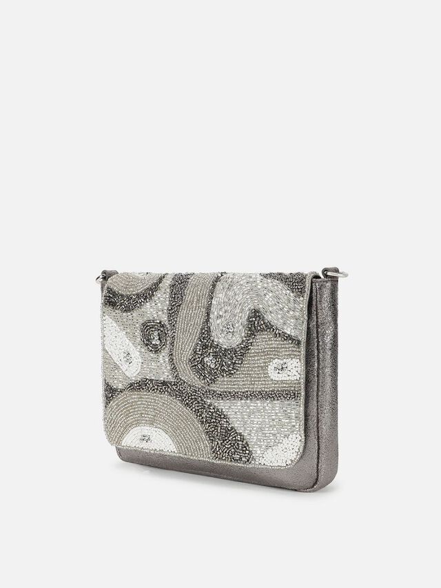 Beaded Threads Leather Sling - Silver