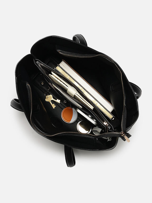 Faye Textured Tote - Black