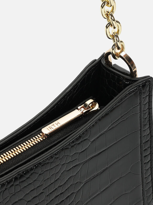 Penelope Croco Shoulder Bag - Black