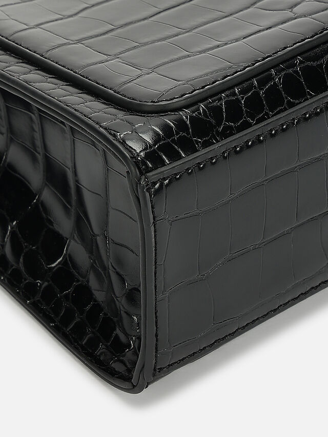 Penelope Croco Shoulder Bag - Black