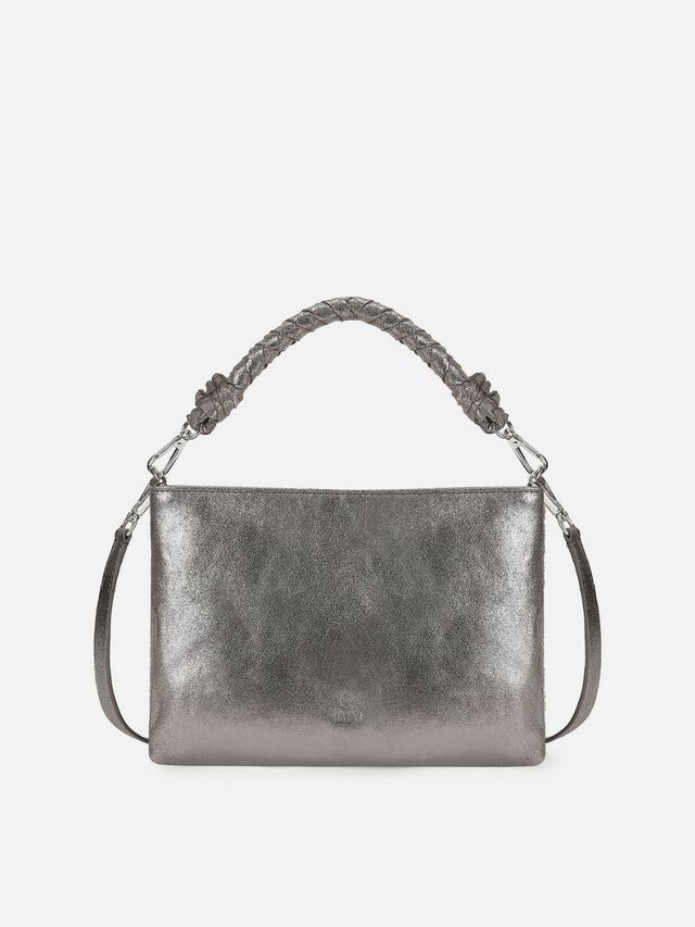 Beaded Threads Leather Handheld - Silver