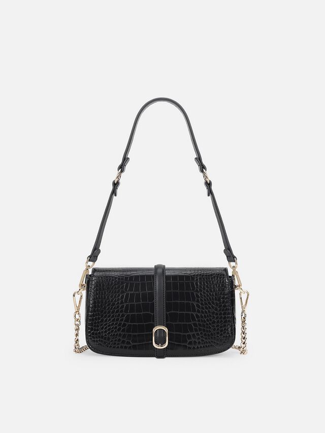 Sophie Croco Shoulder Bag - Black